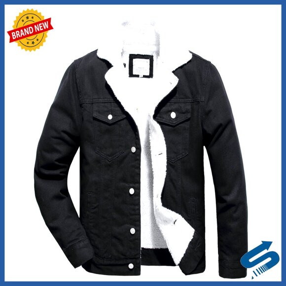 Men's Fleece Lined Denim Jacket Sherpa Trucker Windbreaker Winter